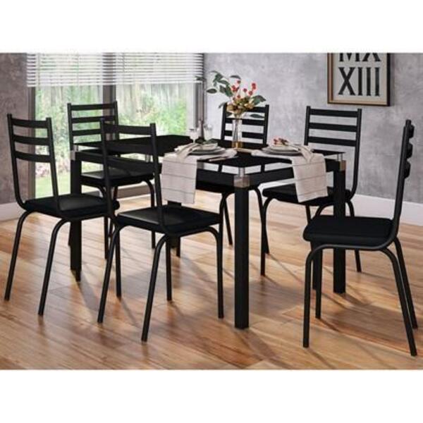 Jogo De Mesa Malva 140cm E 6 Cadeiras 118 Preto Fosco - Artef