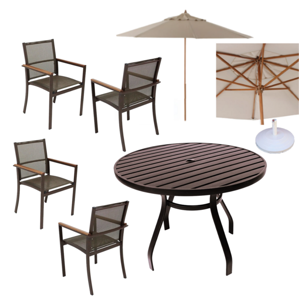 Jogo De Mesa Ripada 90cm 4 Cadeiras Perpétua Ombrelone 3m Com