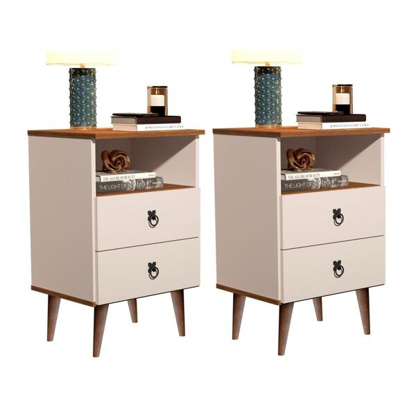 Jogo De Mesas De Cabeceira Com Nicho Allen Off White Freijó