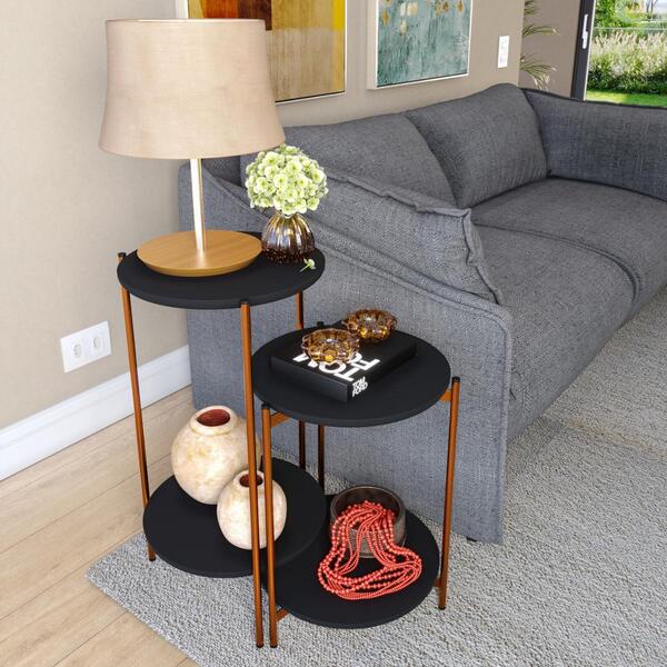 Jogo De Mesas Para Sala Rouen Preto Bronze