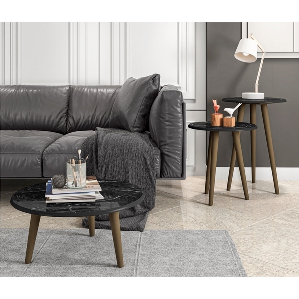 Jogo De Mesas Tocantins Efeito Marmorato Nero