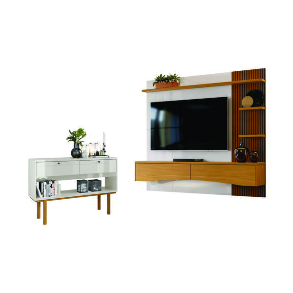 Jogo De Painel E Aparador Bennett Off White Perolizado E Taua