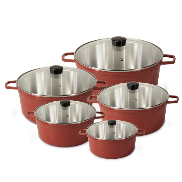 Jogo De Panela Fundida Alumínio Batido Caçarolas 5 Peças Tamp