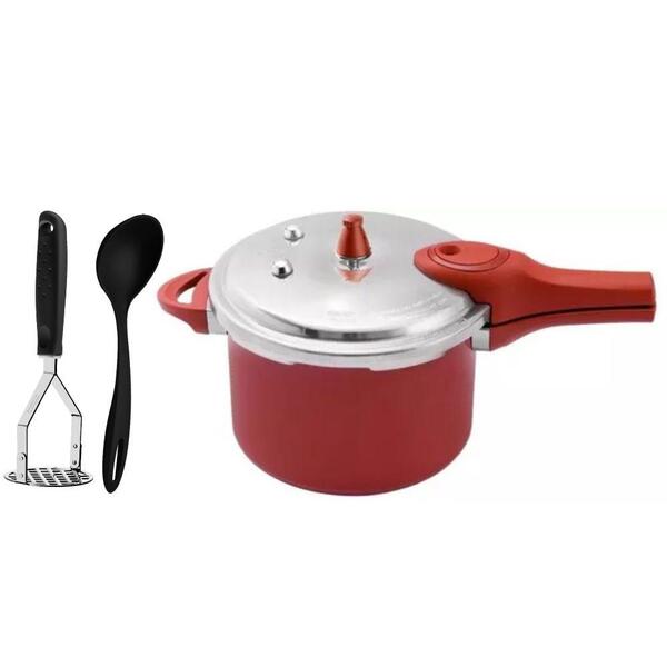 Jogo De Panela Pressão Antiaderente 4,2l Vermelho Brinox Com