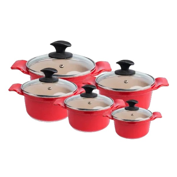 Jogo De Panela Vermelha Marmorizada Javali Aa 16 A 24cm