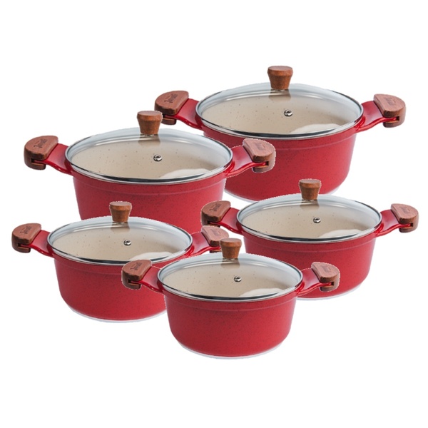 Jogo De Panela Vermelha Marmorizada Javali Am 16 A 24cm