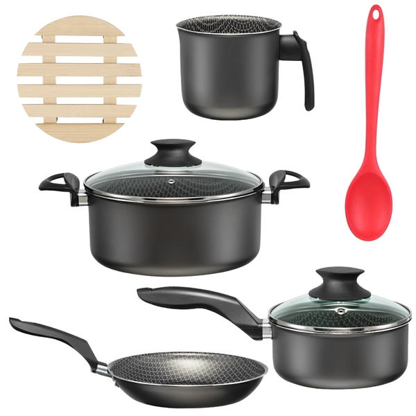 Jogo De Panelas 04 Peças Antiaderentes C/ Tampas De Vidro + 0