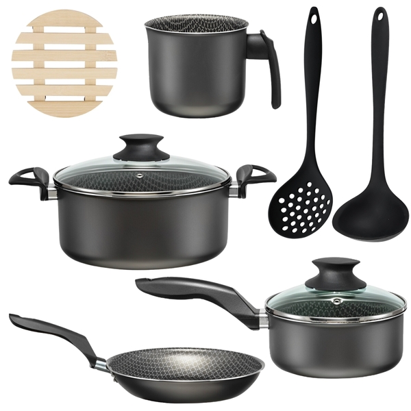 Jogo De Panelas 04 Peças Antiaderentes C/ Tampas De Vidro + 0