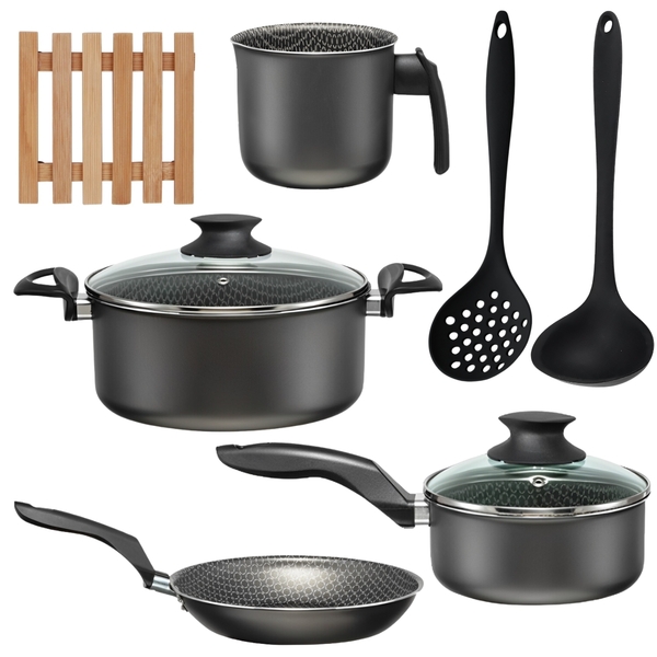 Jogo De Panelas 04 Peças Antiaderentes C/ Tampas De Vidro + 0