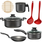 Jogo De Panelas 04 Peças Antiaderentes C/ Tampas De Vidro + 0