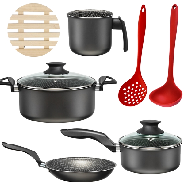 Jogo De Panelas 04 Peças Antiaderentes C/ Tampas De Vidro + 0