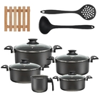 Jogo De Panelas 05 Peças Antiaderentes C/ Tampas De Vidro + 0