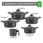 Jogo De Panelas 05 Peças Antiaderentes C/ Tampas De Vidro + 0