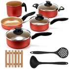 Jogo De Panelas 05 Peças Antiaderentes C/ Tampas De Vidro + 0