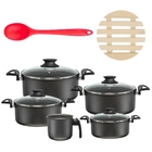 Jogo De Panelas 05 Peças Antiaderentes C/ Tampas De Vidro + 0