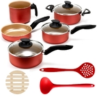 Jogo De Panelas 05 Peças Antiaderentes C/ Tampas De Vidro + 0