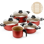 Jogo De Panelas 05 Peças Antiaderentes C/ Tampas De Vidro + 0