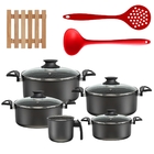 Jogo De Panelas 05 Peças Antiaderentes C/ Tampas De Vidro + 0