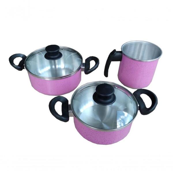 Jogo De Panelas 3 Peças Rosa Pig Alumínio Grosso Docesar