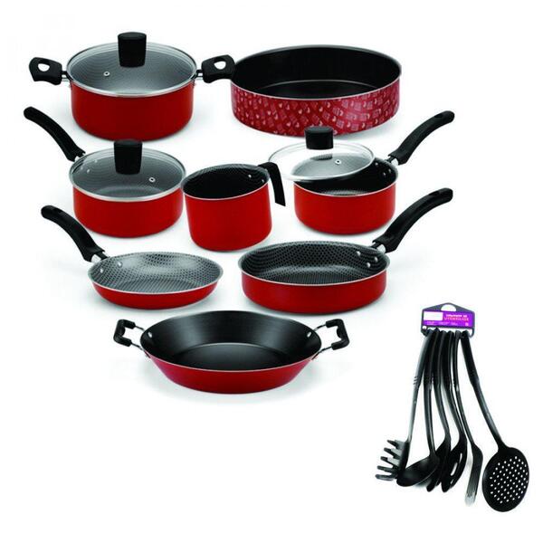 Jogo De Panelas Aluminio Enjoy Vermelha 14 Peças Vermelho