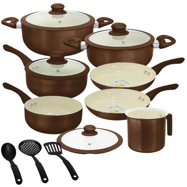 Jogo De Panelas Antiaderente Cerâmica De Indução 10 Peças Rom