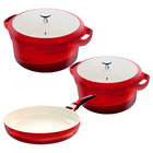 Jogo De Panelas Cerâmica Vermelha 3 Peças Vai Forno Caçarola