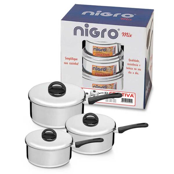Jogo De Panelas Criativa 3 Peças Alumínio Polido Com Tampas N