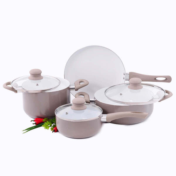 Jogo De Panelas De Alumínio Antiaderente Cerâmica Cinza