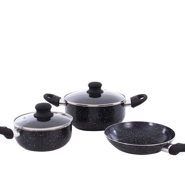 Jogo De Panelas De Alumínio Marble Preto Com 3 Peças