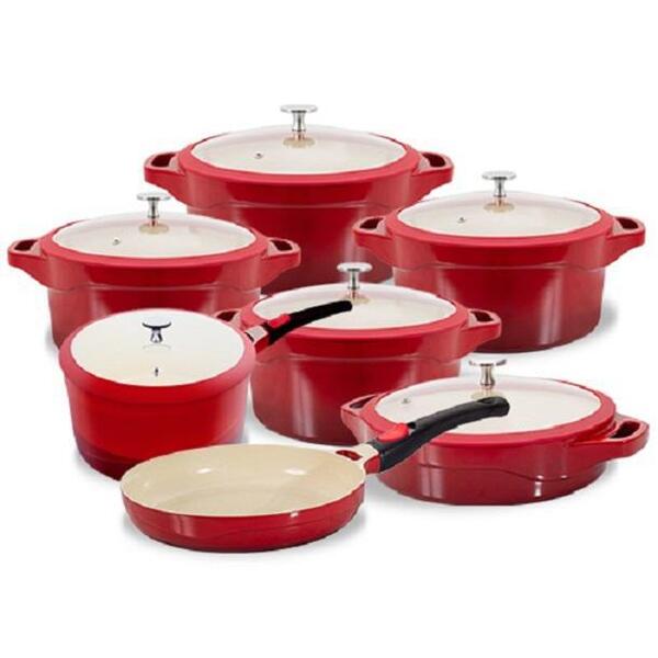 Jogo De Panelas Red Le Cook Revestimento Cerâmico - 7 Peças