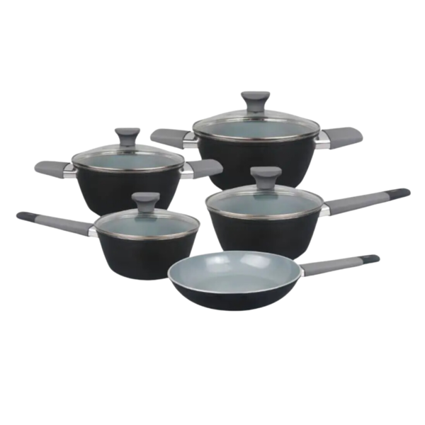 Jogo De Panelas Revestimento Cerâmico Indução Preto 5 Peças