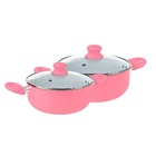 Jogo De Panelas Rosa 5 Peças Cerâmica E Alumínio Tampa Em Vid