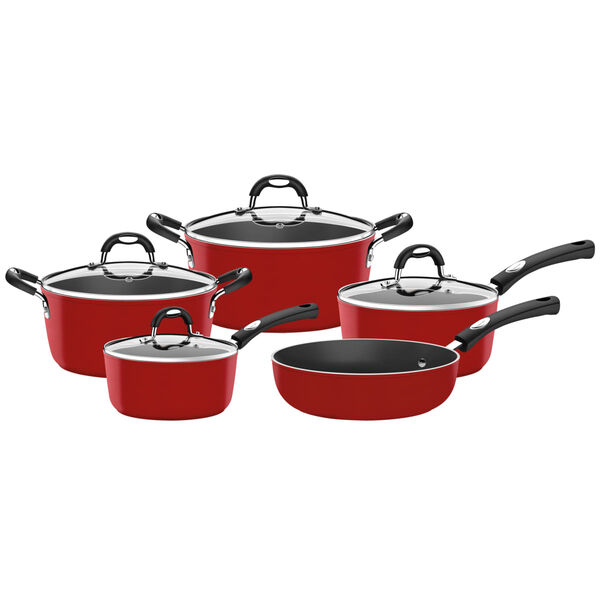 Jogo De Panelas Tramontina Mônaco Em Alumínio Vermelho 5 Peças