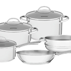 Jogo De Panelas Una Em Aco Inox Com Fundo Triplo E Tampas De