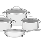 Jogo De Panelas Una Em Aco Inox Com Fundo Triplo E Tampas De