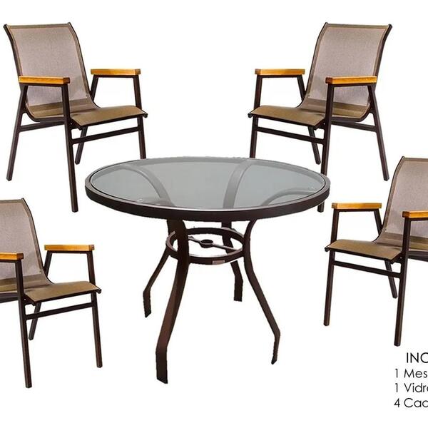 Jogo De Piscina Mesa 4 Cadeiras De Aluminio E Tela - Sarah