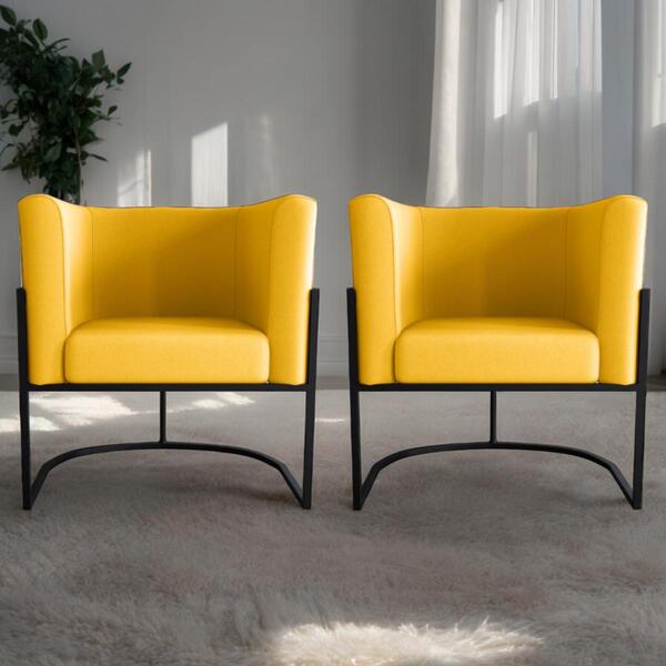 Jogo De Poltronas Decorativas Anne Veludo Amarelo