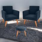 Jogo De Poltronas E Puff Austin Veludo Azul