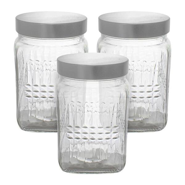 Jogo De Potes De Vidro Para Mantimentos Prata 950ml 3 Peças -