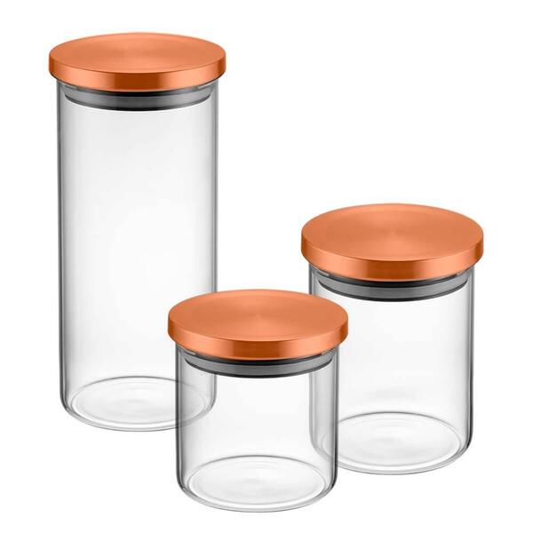 Jogo De Potes Herméticos De Vidro Borossilicato Rose Gold 3 P