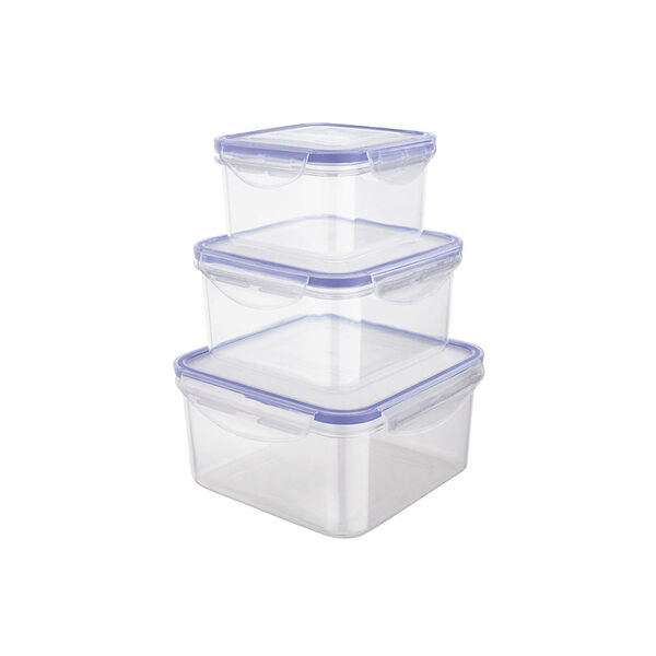 Jogo De Potes Quadrados Herméticos Euro Stock 3 Peças Azul