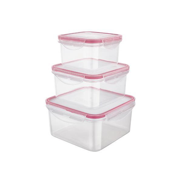 Jogo De Potes Quadrados Herméticos Euro Stock 3 Peças Vermelho