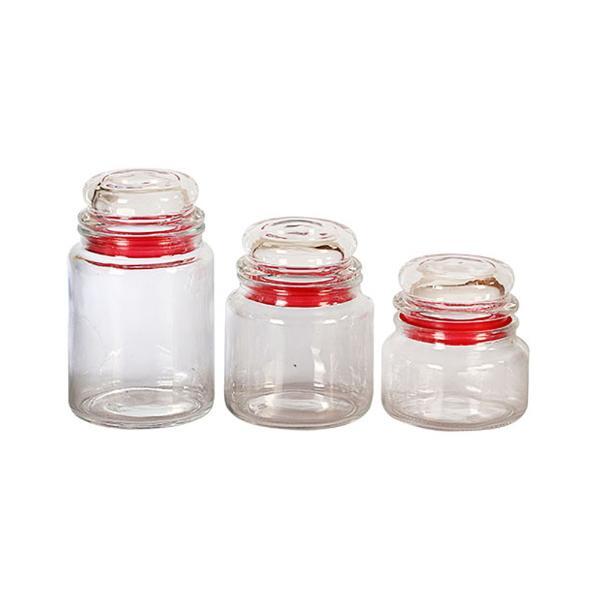 Jogo De Potes Redondo Em Vidro Com Tampa Dynasty 3 Peças Verm