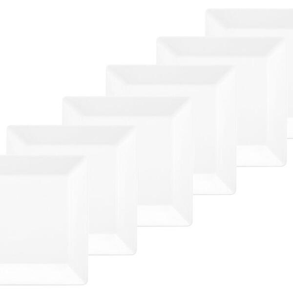 Jogo De Pratos Quadrados Rasos 26cm 6 Peças Porcelana Branca