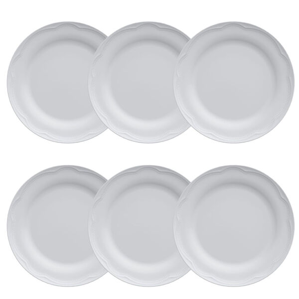 Jogo De Pratos Rasos Porcelana Fina Branca Renda - 6 Peças