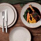 Jogo De Pratos Rústico 12pç Porcelana 25cm Com Talheres Buzio