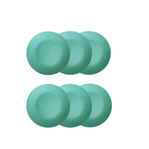 Jogo De Pratos Sobremesa Cerâmica Verde Ciano Fosco Matte 6p