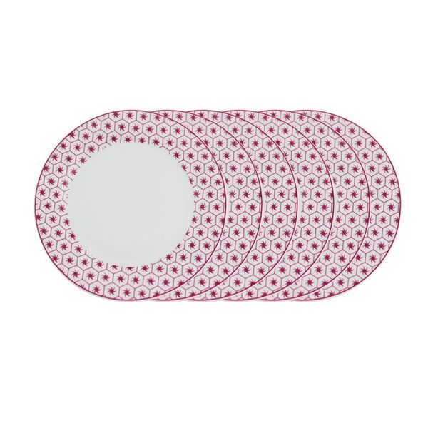 Jogo De Pratos Sobremesa Em Porcelana  19cm Rosa 6 Peças