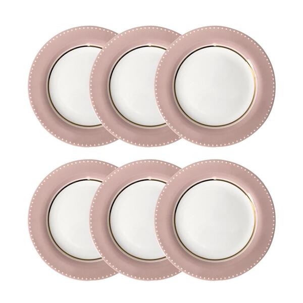 Jogo De Pratos Sobremesa Em Porcelana Strauss Rose Line 23cm