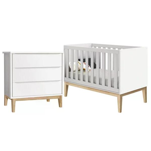 Jogo De Quarto Classic Cômoda 3 Gavetas E Berço Com Pés Madei